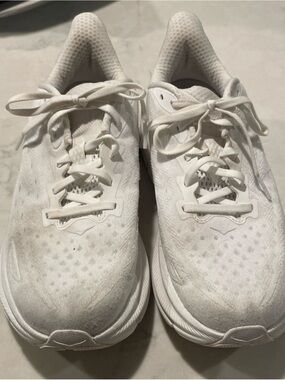 Hoka One One White Sneakers with white lettering.